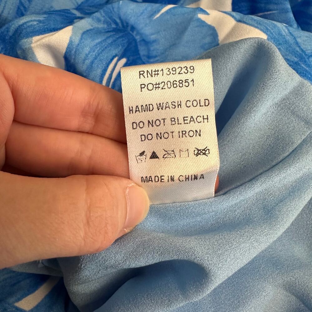 DO+BE NWT Tropical Halter Mini Dress Blue White Leaf Print Back Tie Medium - Picture 10 of 11